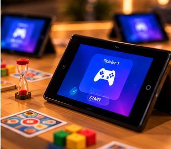 Tablet mit Anzeige Spieler 1